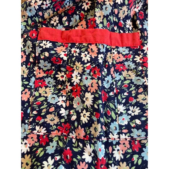 Vintage Womens Tie Apron Handmade Red Top Blue Floral Skirt Wrap Around Bow Long - Picture 4 of 7